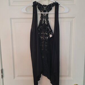 Womens black, full lace back sleeveless sweater